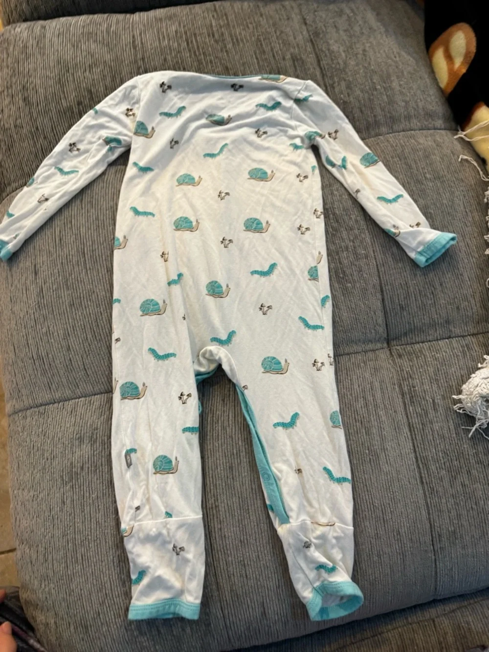 Kyte BABY White Footed One-Piece with Teal Snail Print
